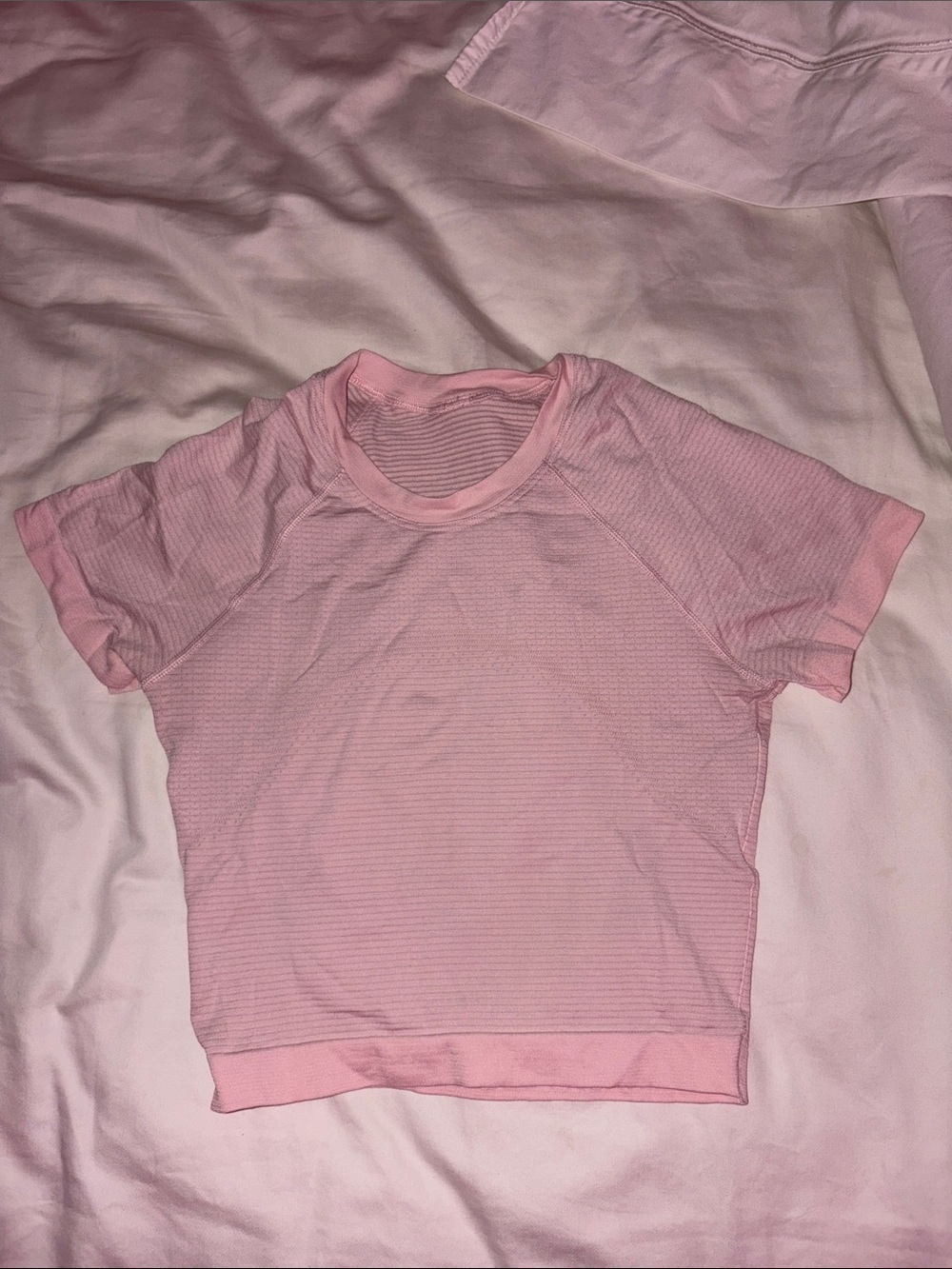 Lululemon Pink Ribbed Short Sleeve Crop Top